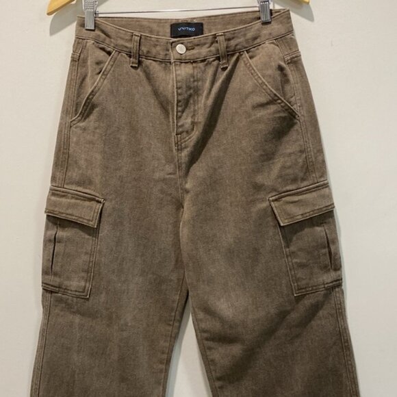 Vivitiko Cargo Pants Wide leg jeans Brown Size Medium - Picture 4 of 16